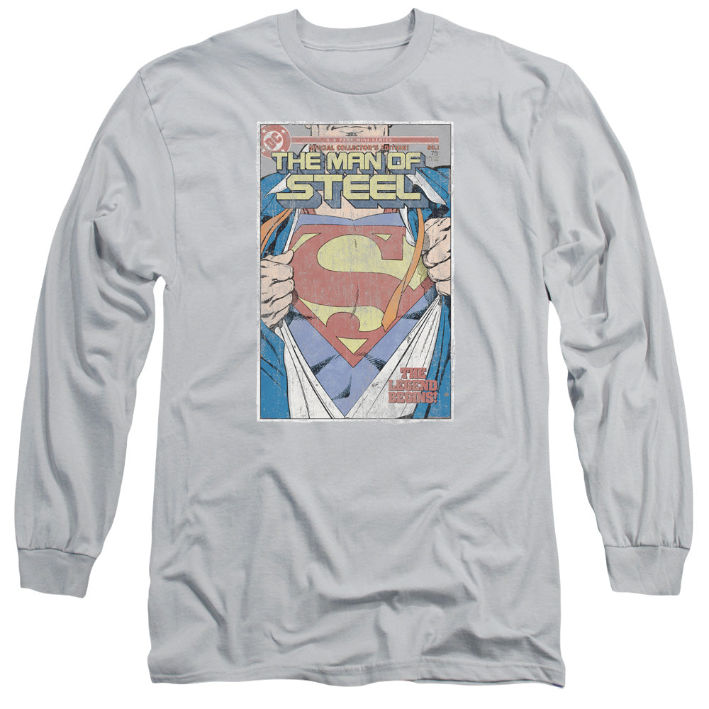 Superman - Mos Cover - Long Sleeve Adult 18/1 - Silver T-shirt