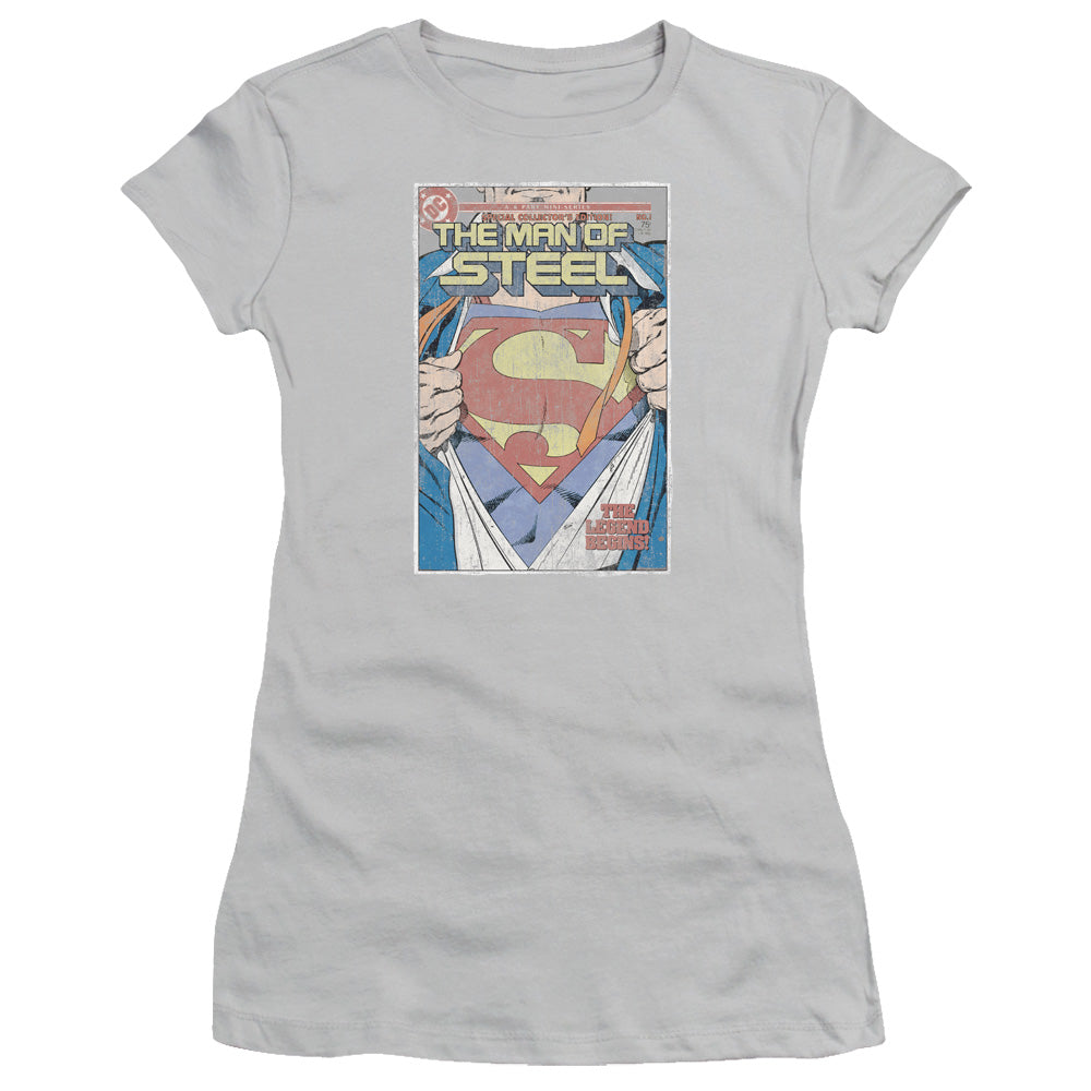 Superman - Mos Cover - Short Sleeve Junior Sheer - Silver T-shirt