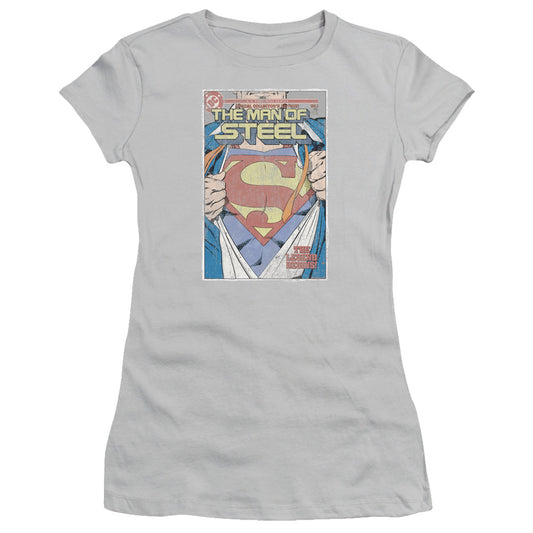 Superman - Mos Cover - Short Sleeve Junior Sheer - Silver T-shirt