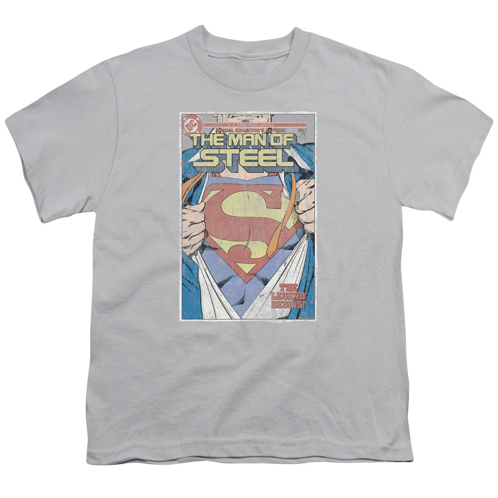 SUPERMAN MOS COVER - S/S YOUTH 18/1 - SILVER T-Shirt
