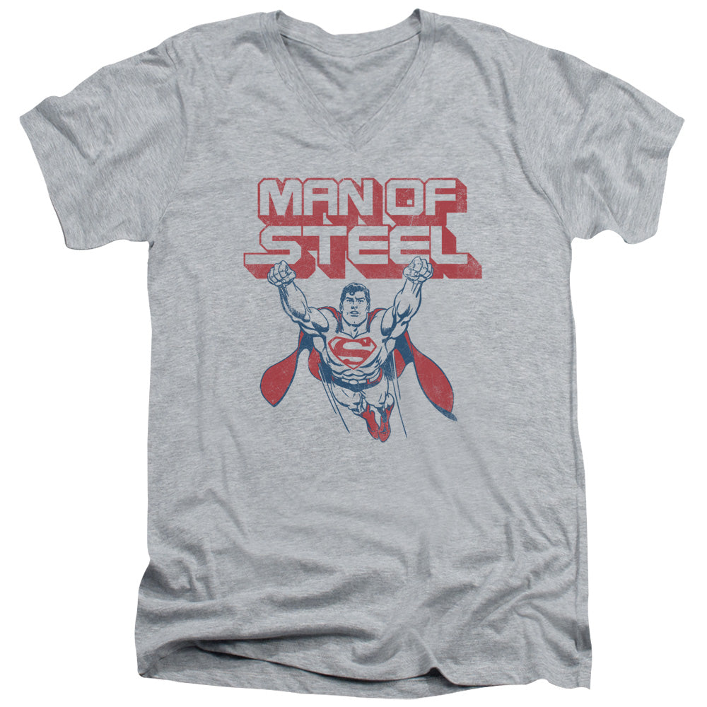 Superman - Steel Retro - Short Sleeve Adult V-neck - Athletic Heather T-shirt