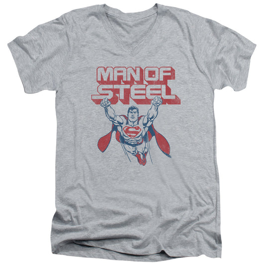 Superman - Steel Retro - Short Sleeve Adult V-neck - Athletic Heather T-shirt