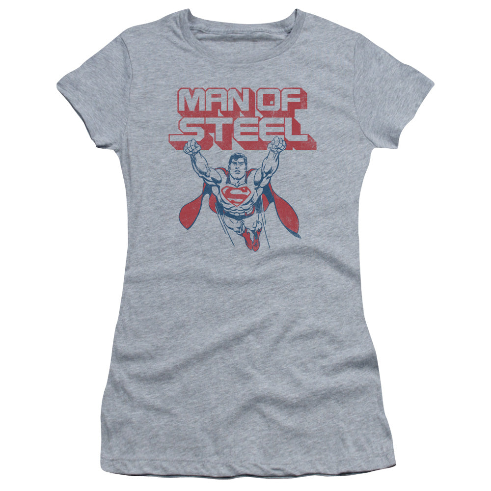 Superman - Steel Retro - Short Sleeve Junior Sheer - Athletic Heather T-shirt