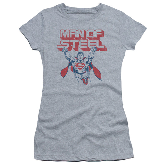Superman - Steel Retro - Short Sleeve Junior Sheer - Athletic Heather T-shirt