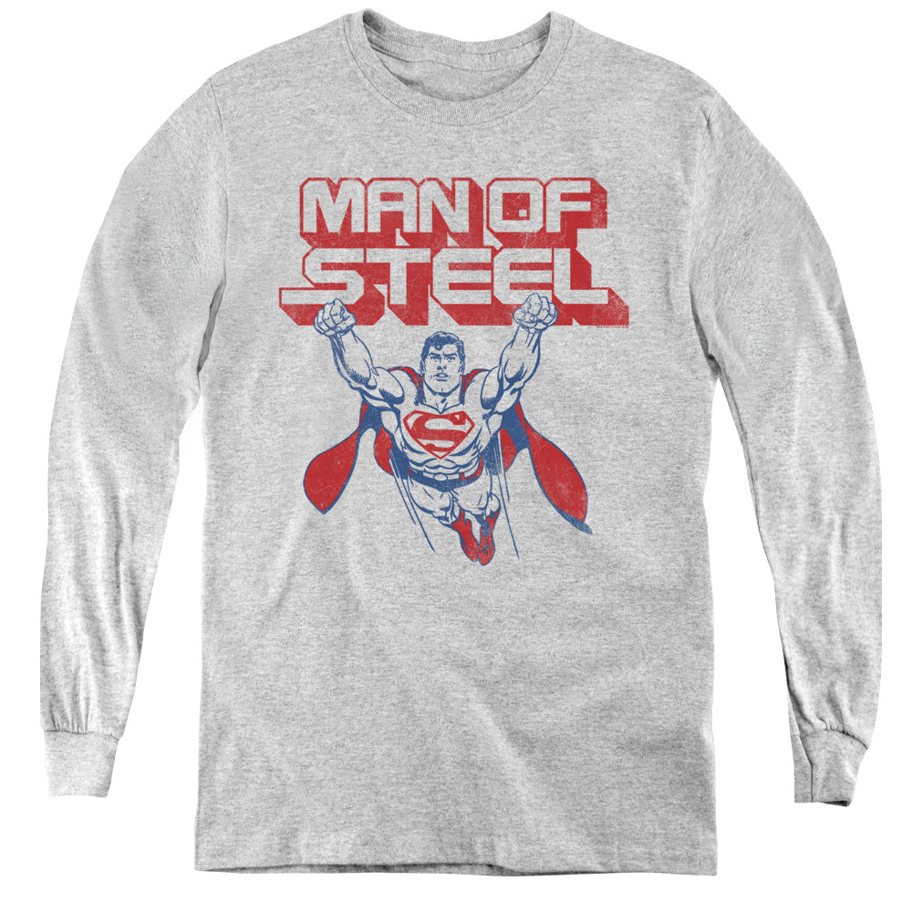 Superman - Steel Retro - Youth Long Sleeve Tee - Athletic Heather
