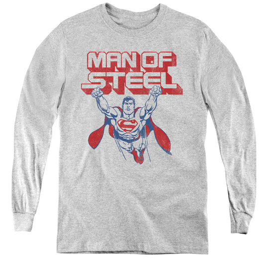 Superman - Steel Retro - Youth Long Sleeve Tee - Athletic Heather