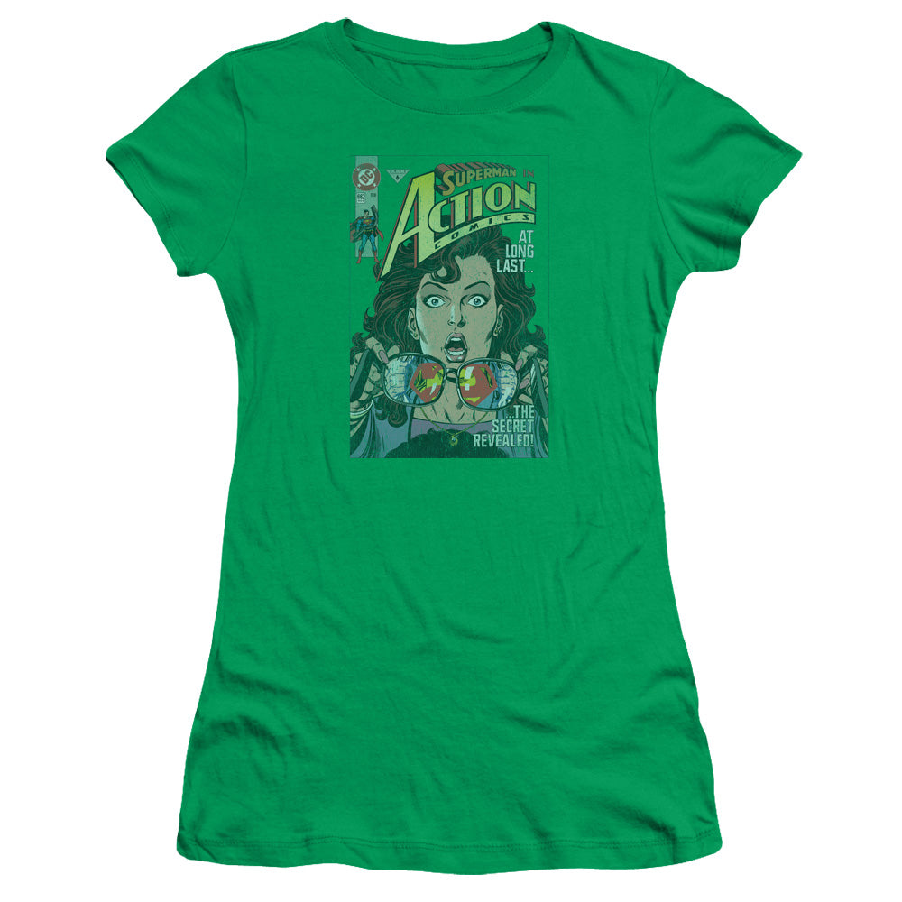 Superman - Secret Revealved - Short Sleeve Junior Sheer - Kelly Green T-shirt