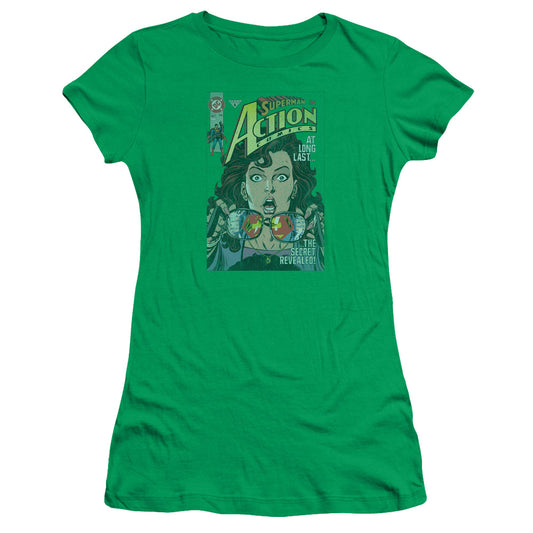 Superman - Secret Revealved - Short Sleeve Junior Sheer - Kelly Green T-shirt