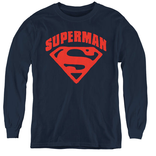 Superman - Super Shield - Youth Long Sleeve Tee - Navy