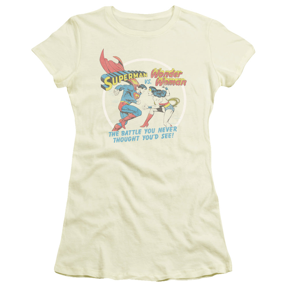 Superman - Battle Of The Sexes - Short Sleeve Junior Sheer - Cream T-shirt