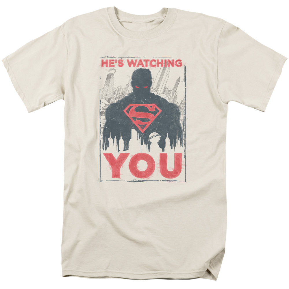 Superman - Hes Watching You - Short Sleeve Adult 18/1 - Cream T-shirt