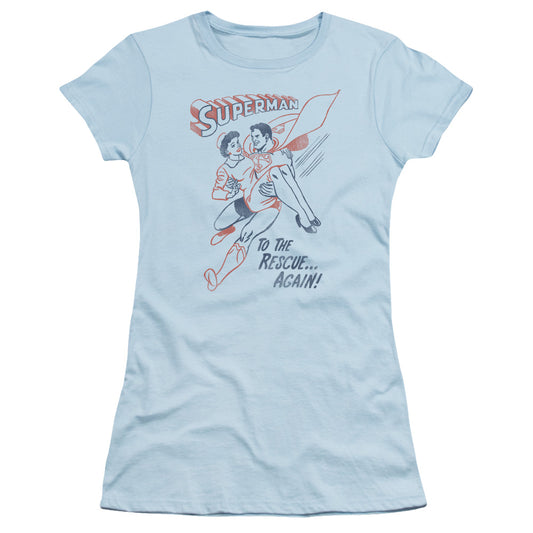 Superman - To The Rescue - Short Sleeve Junior Sheer - Light Blue T-shirt