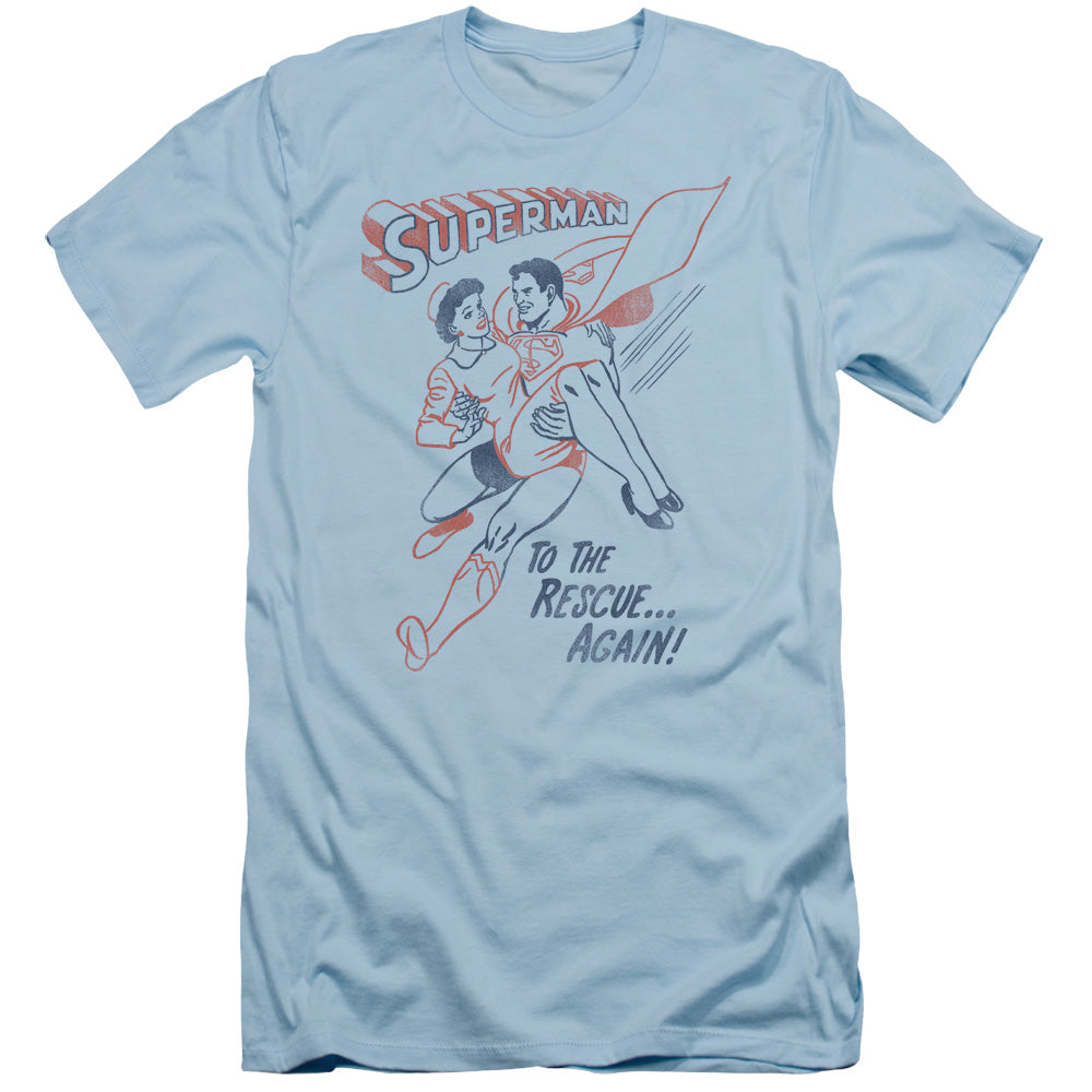 Superman - To The Rescue - Short Sleeve Adult 30/1 - Light Blue T-shirt