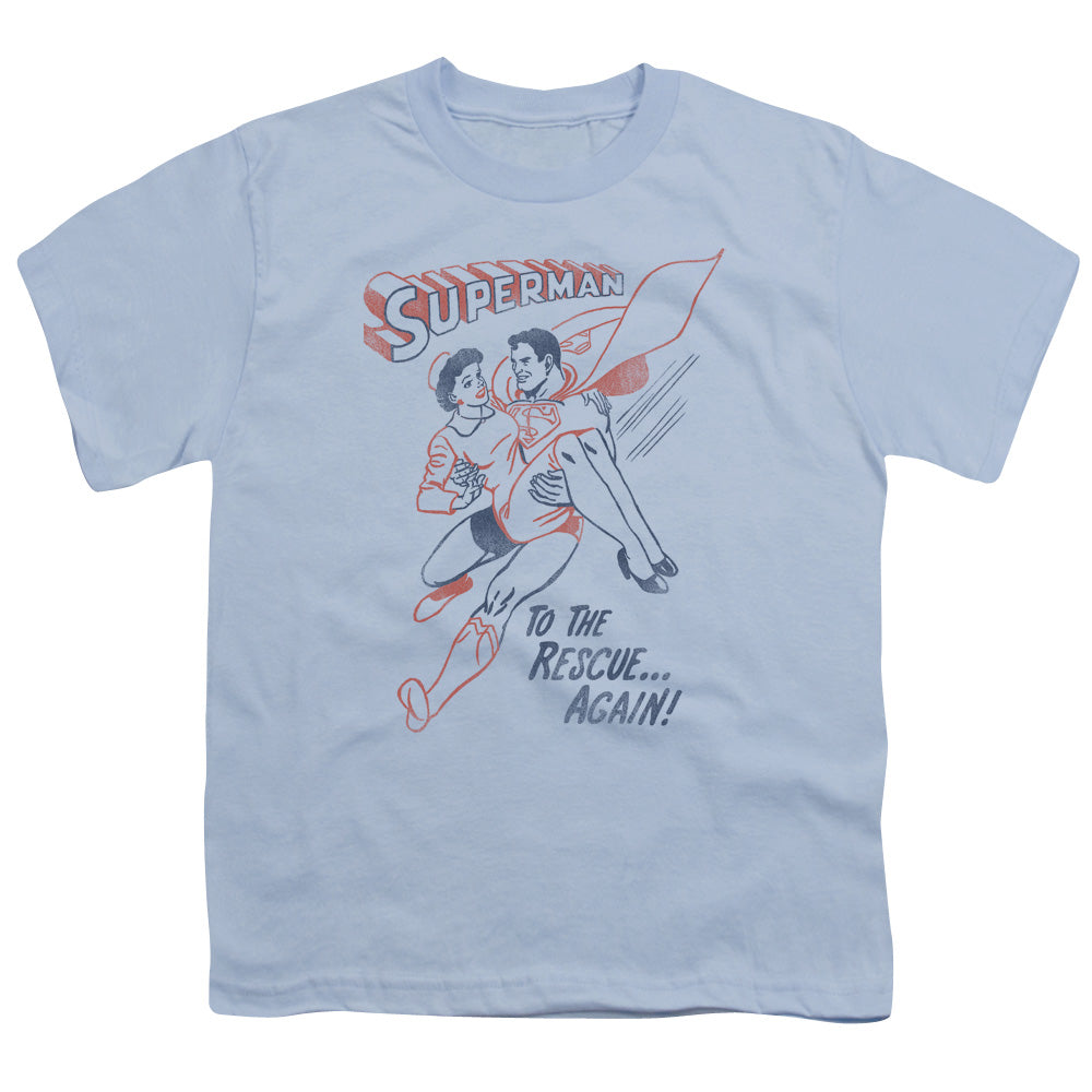 Superman - To The Rescue - Short Sleeve Youth 18/1 - Light Blue T-shirt