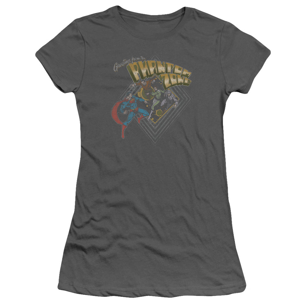 Superman - Zod Greetings - Short Sleeve Junior Sheer - Charcoal T-shirt
