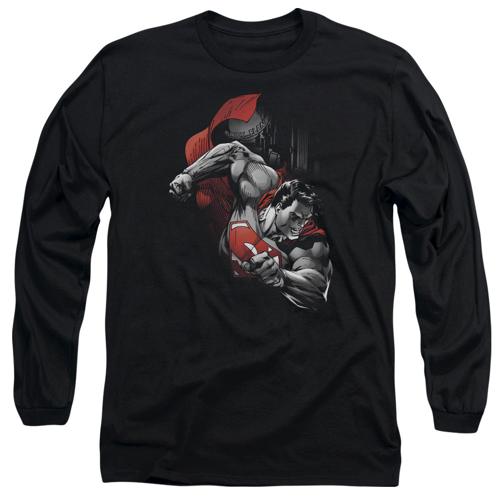 Superman - My City - Long Sleeve Adult 18/1 - Black T-shirt