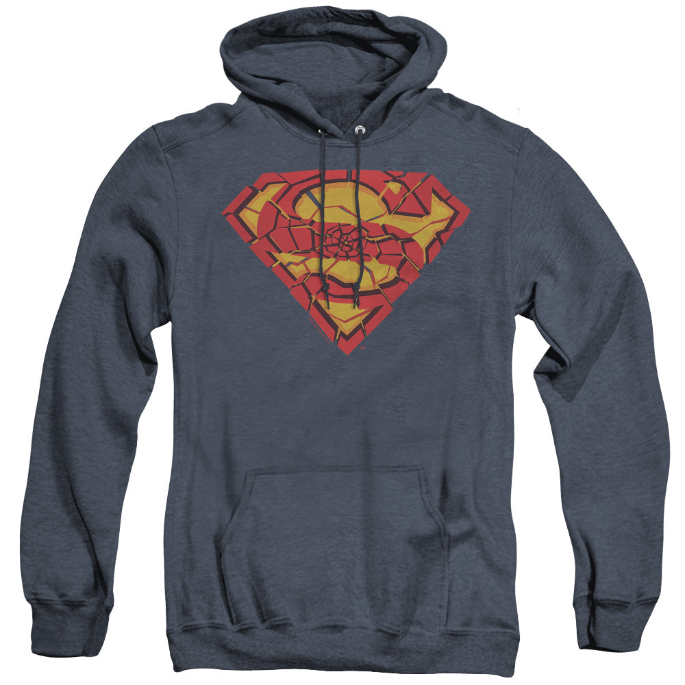 Superman - Shattered Shield - Adult Heather Hoodie - Navy