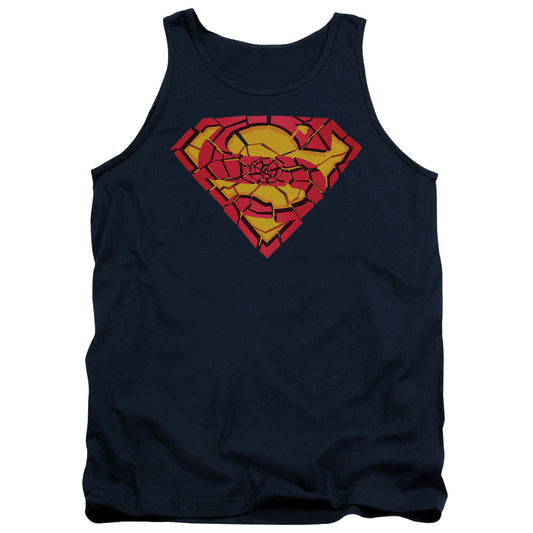 Superman - Shattered Shield - Adult Tank - Navy