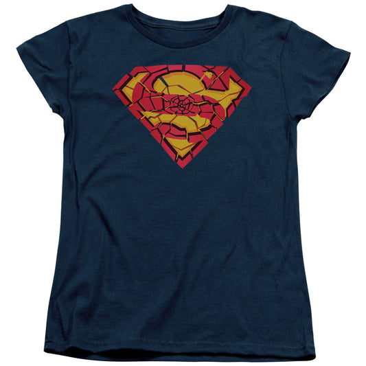 Superman - Shattered Shield - Short Sleeve Womens Tee - Navy T-shirt