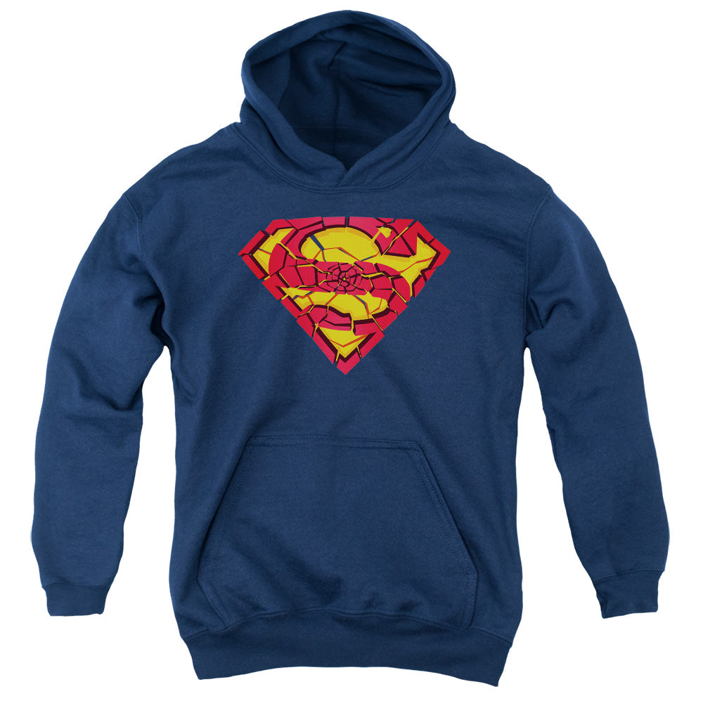 Superman - Shattered Shield - Youth Pull-over Hoodie - Navy