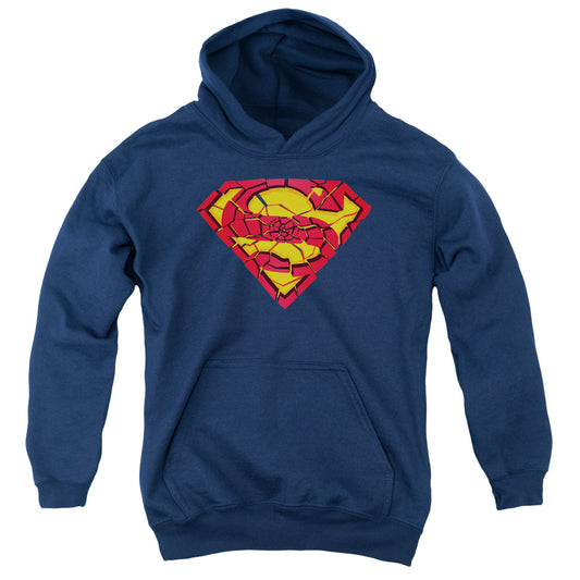 Superman - Shattered Shield - Youth Pull-over Hoodie - Navy