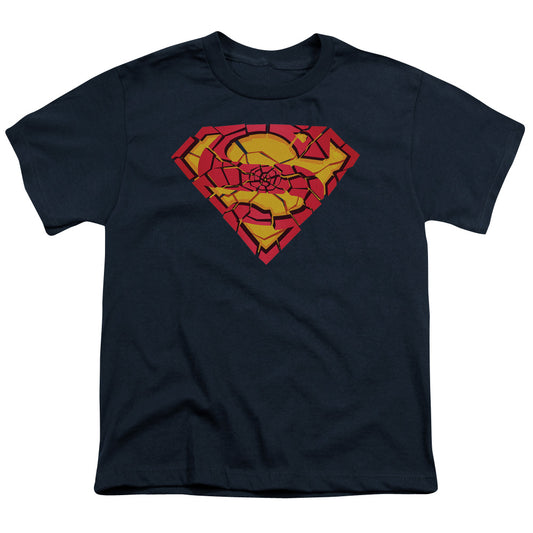 Superman - Shattered Shield - Short Sleeve Youth 18/1 - Navy T-shirt