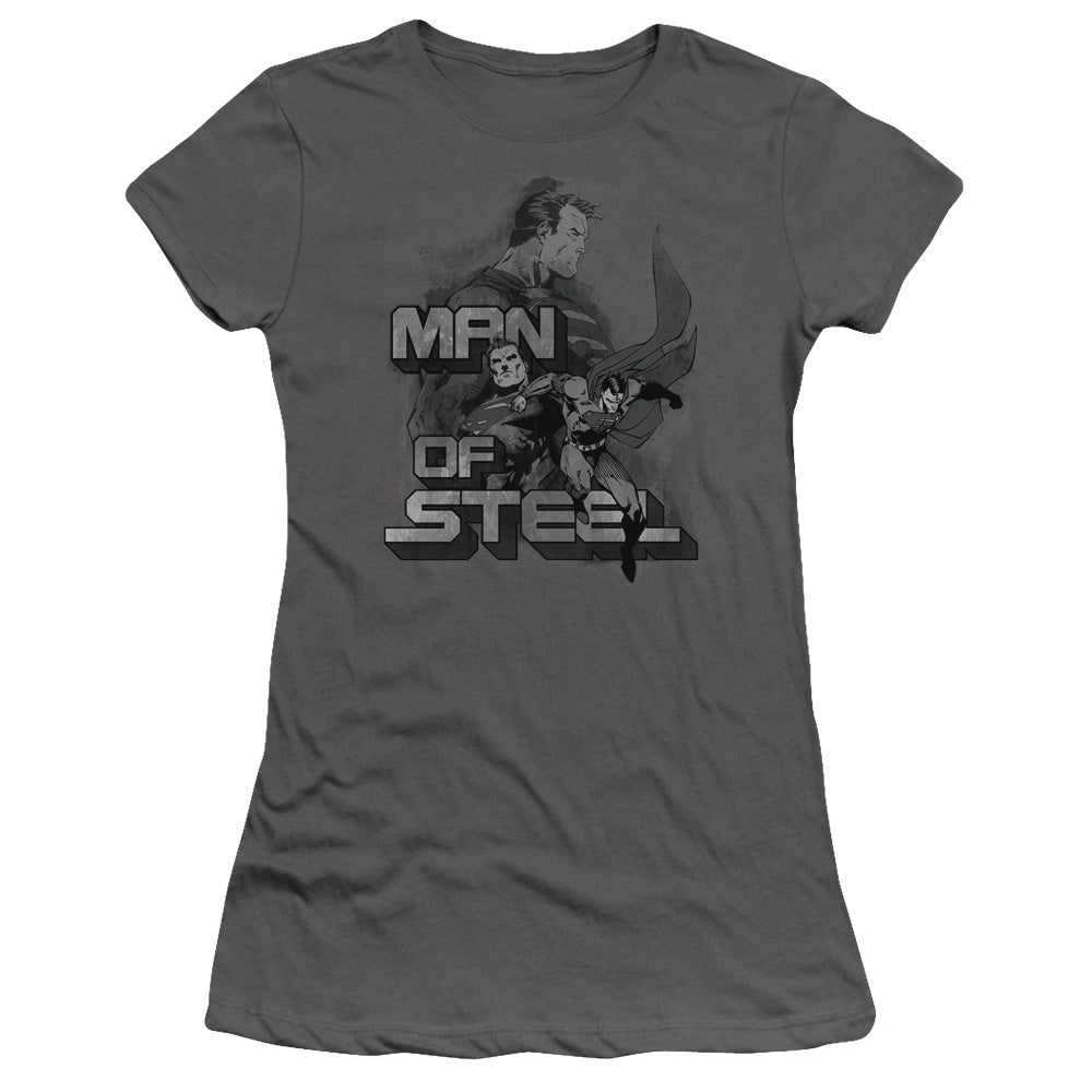 Superman - Steel Poses - Short Sleeve Junior Sheer - Charcoal T-shirt