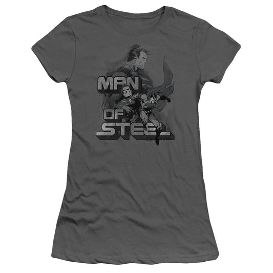 Superman - Steel Poses - Short Sleeve Junior Sheer - Charcoal T-shirt