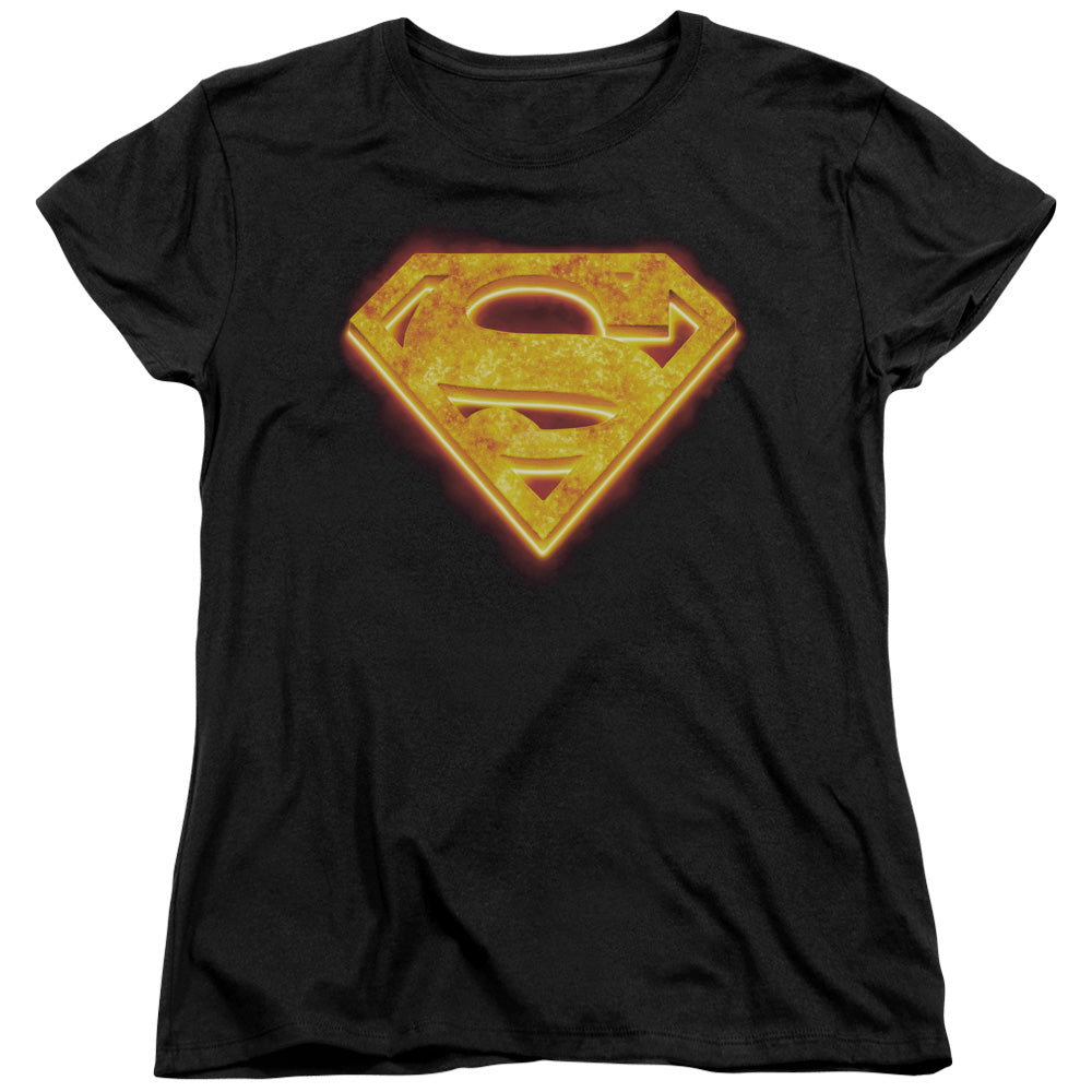 Superman - Hot Steel Shield - Short Sleeve Womens Tee - Black T-shirt