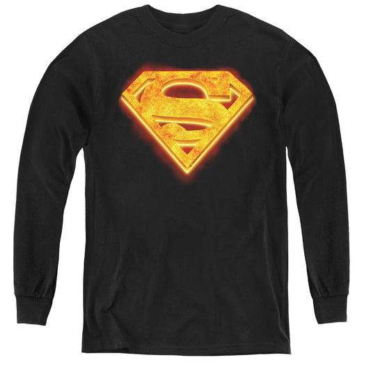Superman - Hot Steel Shield - Youth Long Sleeve Tee - Black