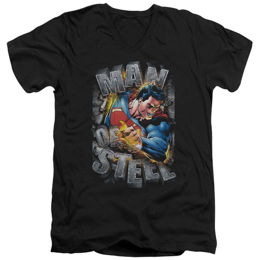 Superman - Ripping Steel - Short Sleeve Adult V-neck - Black T-shirt