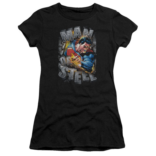 Superman - Ripping Steel - Short Sleeve Junior Sheer - Black T-shirt