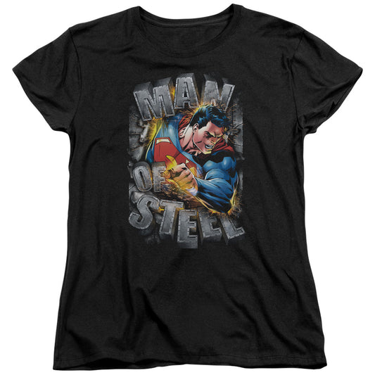 Superman - Ripping Steel - Short Sleeve Womens Tee - Black T-shirt
