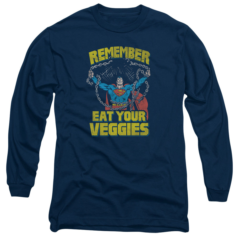 Superman - Veggie Power - Long Sleeve Adult 18/1 - Navy T-shirt