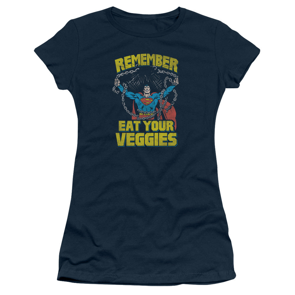 Superman - Veggie Power - Short Sleeve Junior Sheer - Navy T-shirt