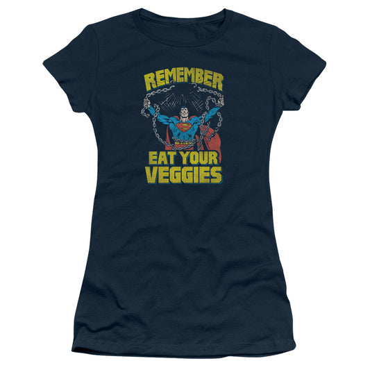 Superman - Veggie Power - Short Sleeve Junior Sheer - Navy T-shirt