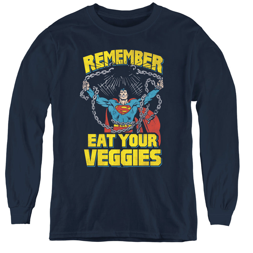 Superman - Veggie Power - Youth Long Sleeve Tee - Navy