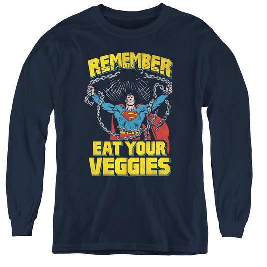 Superman - Veggie Power - Youth Long Sleeve Tee - Navy