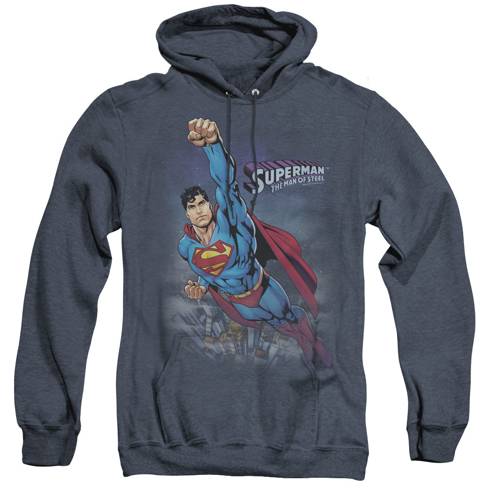 Superman - Twilight Flight - Adult Heather Hoodie - Navy