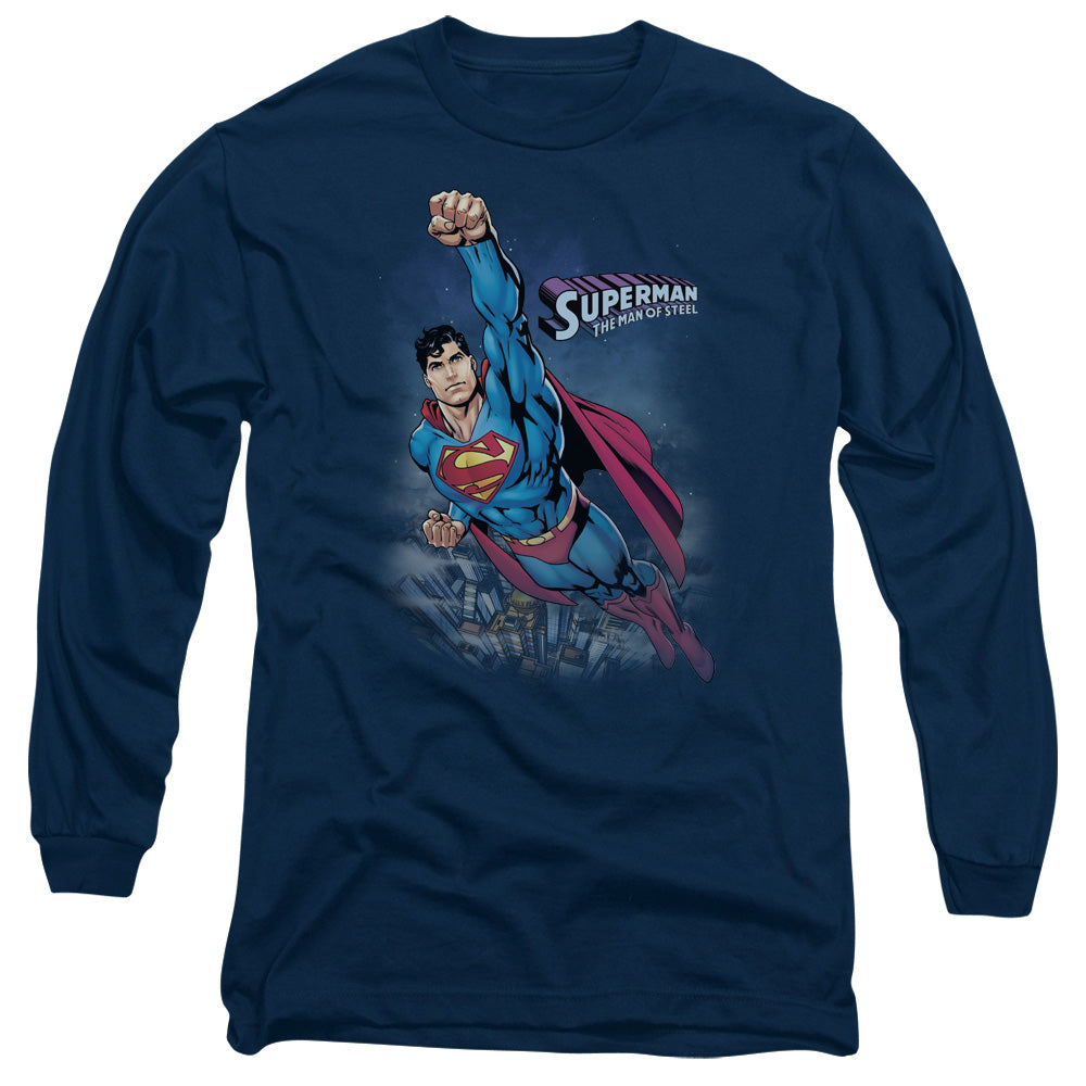 Superman - Twilight Flight - Long Sleeve Adult 18/1 - Navy T-shirt