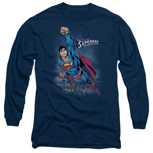 Superman - Twilight Flight - Long Sleeve Adult 18/1 - Navy T-shirt