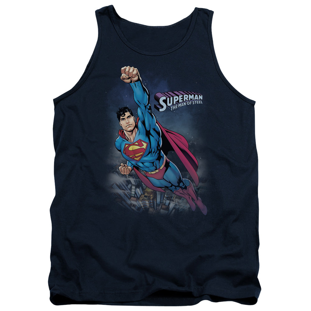 Superman Twilight Flight - Adult Tank - Navy