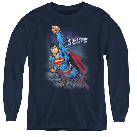 Superman - Twilight Flight - Youth Long Sleeve Tee - Navy