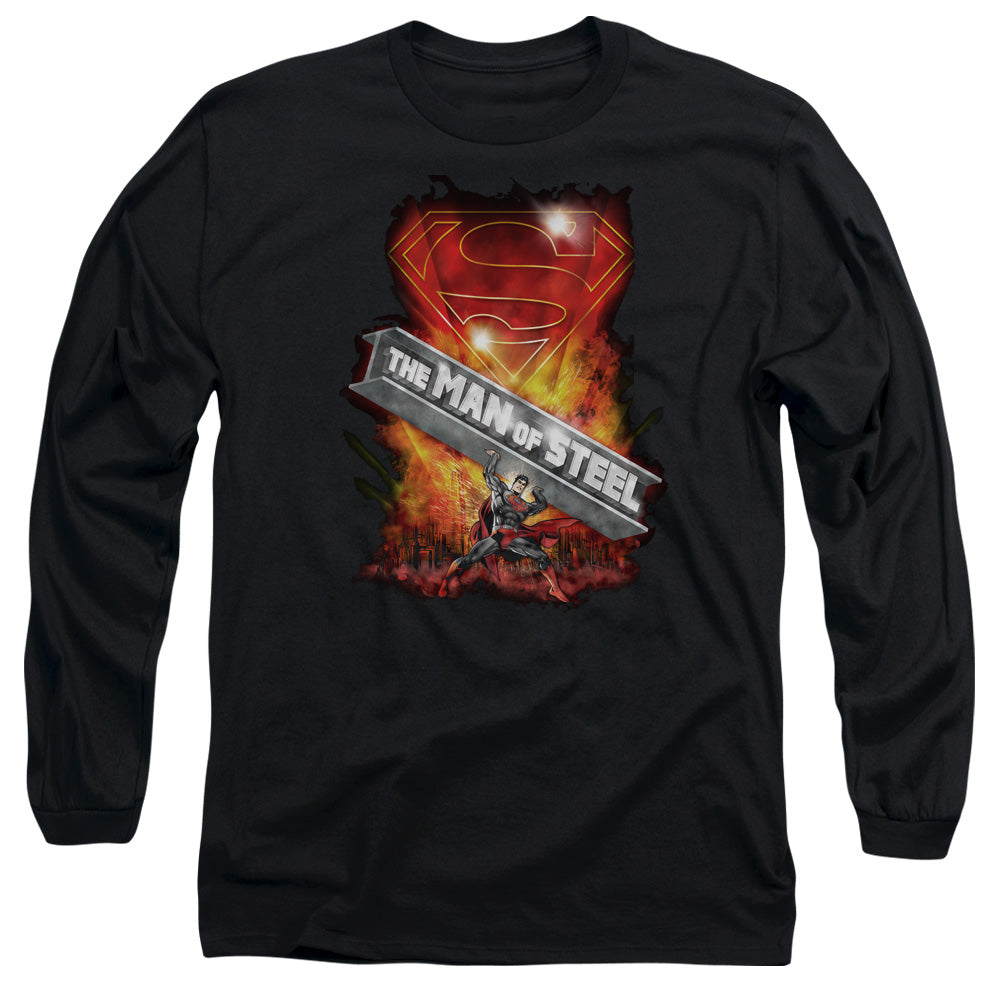 Superman - Steel Girder - Long Sleeve Adult 18/1 - Black T-shirt