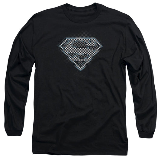 Superman - Checkerboard - Long Sleeve Adult 18/1 - Black T-shirt