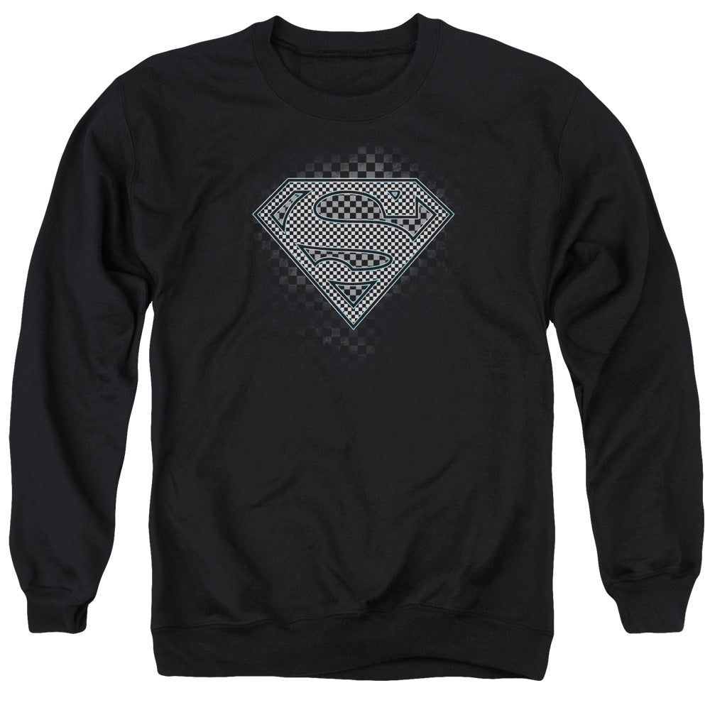 Superman - Checkerboard - Adult Crewneck Sweatshirt - Black