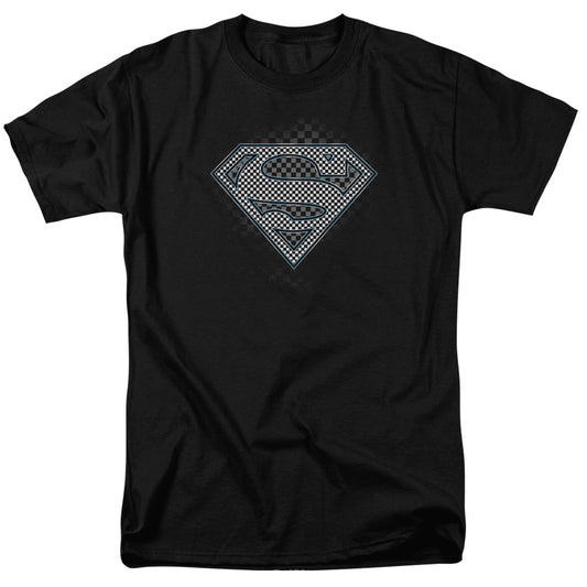 Superman - Checkerboard - Short Sleeve Adult 18/1 - Black T-shirt