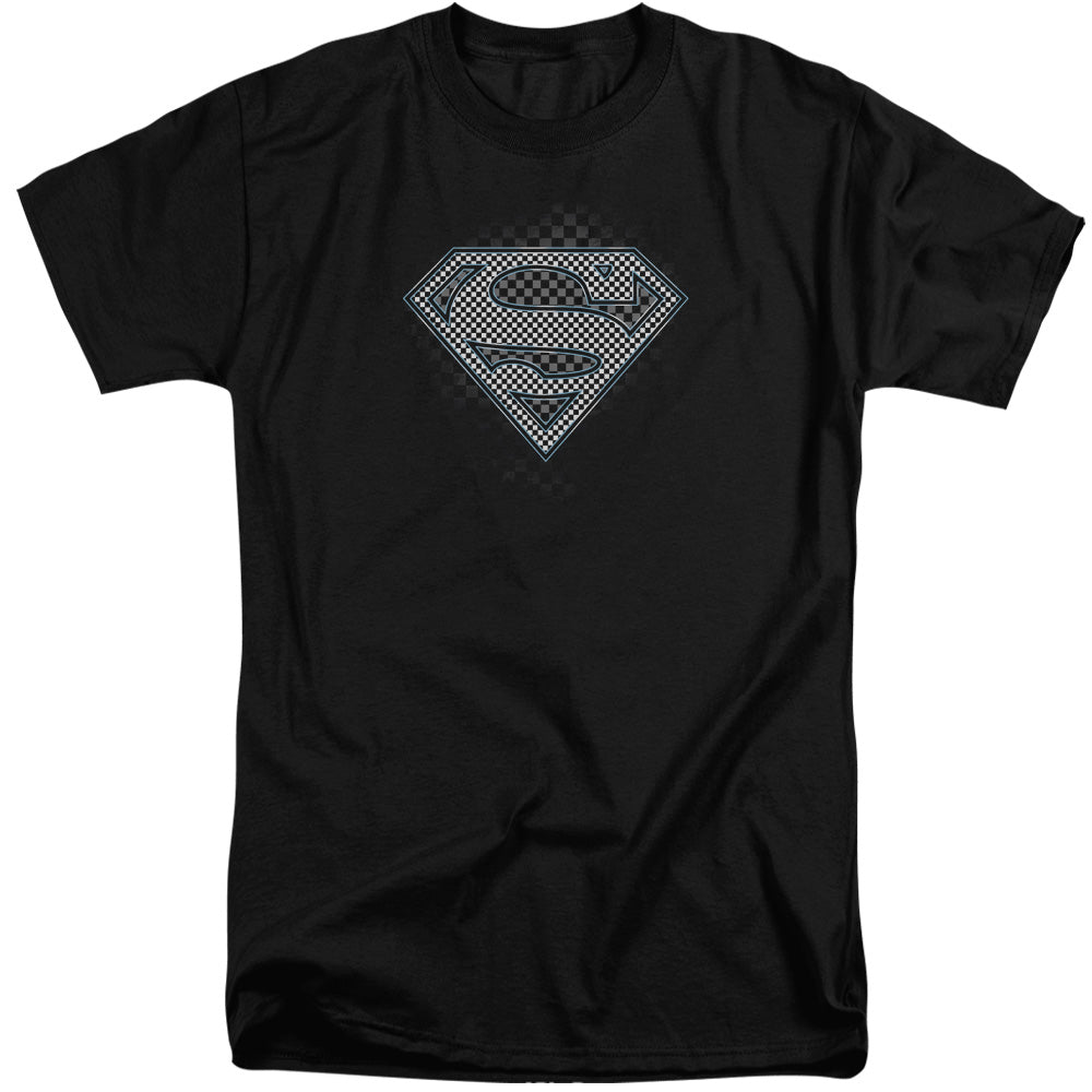 Superman - Checkerboard - Short Sleeve Adult Tall - Black T-shirt
