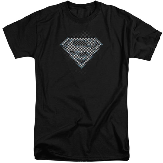 Superman - Checkerboard - Short Sleeve Adult Tall - Black T-shirt