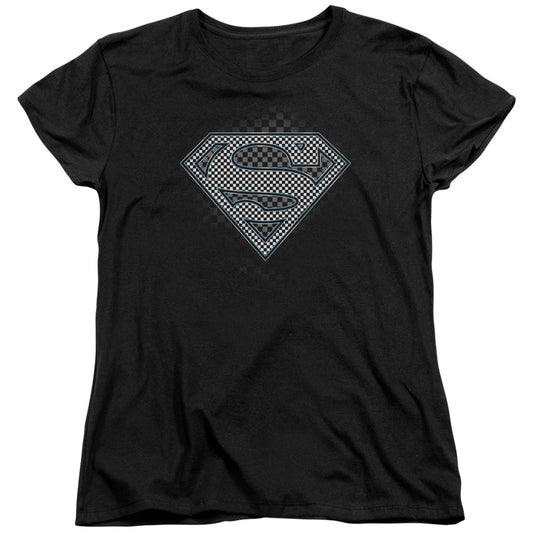 Superman - Checkerboard - Short Sleeve Womens Tee - Black T-shirt